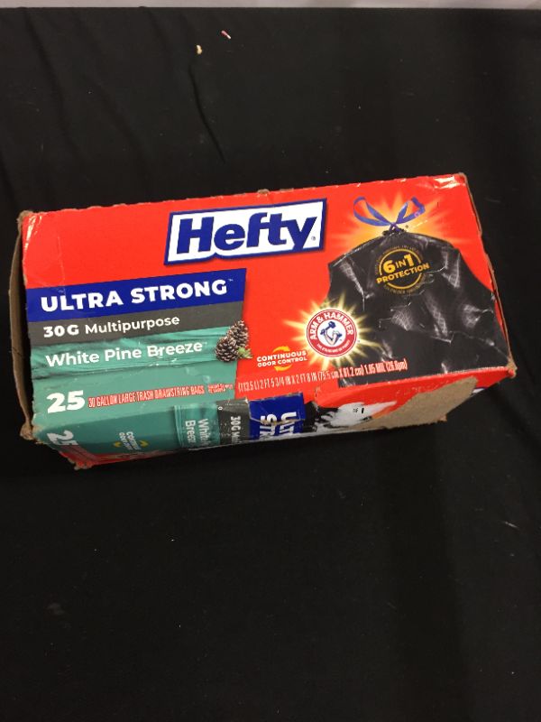 Photo 2 of Hefty Ultra Strong Trash Bags, Drawstring, White Pine Breeze, Large, 30 Gallon - 25 bags