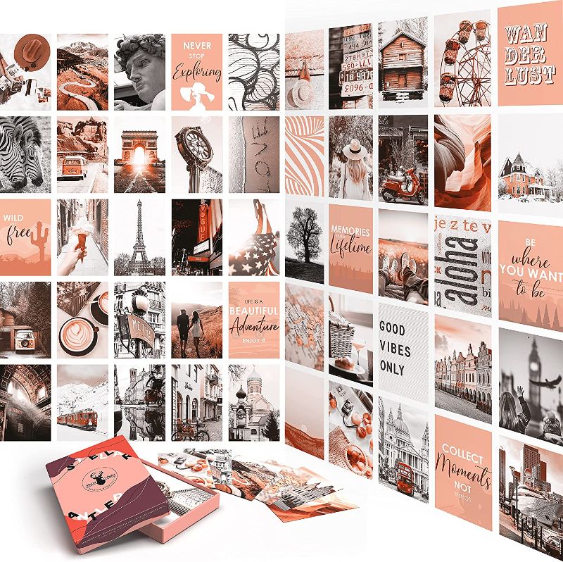 Photo 1 of Aesthetic Wall Collage Kit - Peach Theme Photo Collage Kit for Wall Aesthetic 4"x6" (50pcs Set) | Wall Collage Kit Aesthetic Pictures, Photo Wall Collage Kit, Asthetic Wall Images, Dorm Wall Decor
