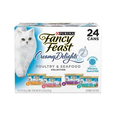 Photo 1 of (24 Pack) Fancy Feast Wet Cat Food Variety Pack, Creamy Delights Poultry & Seafood Collection, 3 Oz. Cans FRESHEST BY 9/2023
