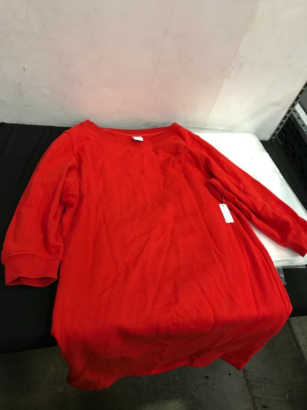 Photo 2 of Amazon Essentials Women's Fleece Blouson Sleeve Crewneck Sweatshirt Dress, Red, SIZE Large
