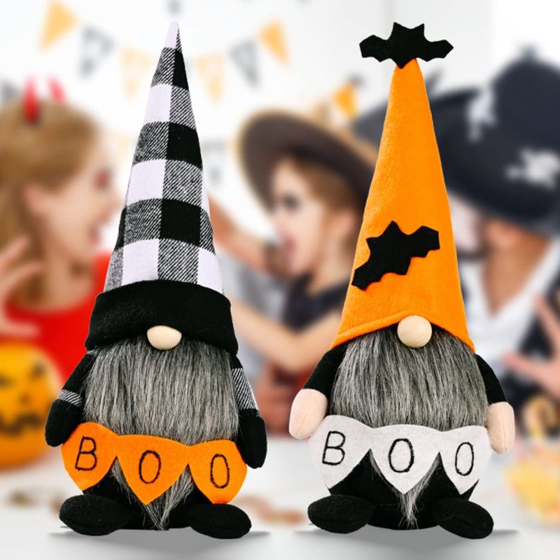 Photo 1 of 2 Pack Halloween Gnomes Plush Decor,Handmade Witch Swedish Tomte Gnome Nisse Scandinavian Ornaments Elf Dwarf for Home Halloween Day Party Table Decorations Kids Gift