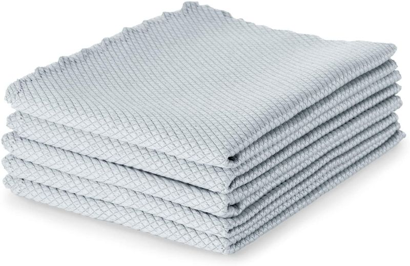 Photo 1 of  5 Pack Glass Cleaning Cloths, Fish Scale Cleaning Rags Microfiber Polishing Drying Towels Lint Free Streak Free Reusable Washcloths for Windows Cars Mirrors Stainless Steel (Grey, 12x16 inches)