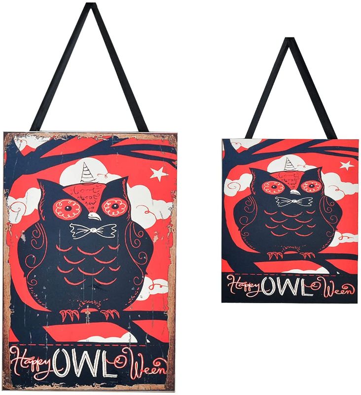 Photo 1 of  Decor Owl Halloween Hanging - Perfect for Home Decoration Gift for Halloween Party Supplies, and Outdoor Indoor Hanging Sign - (Wood, 2 Pieces)