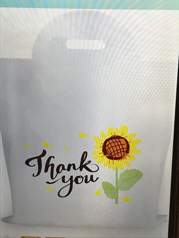 Photo 1 of  100 PCS WHITE THANK YOU MERCHANDISE SUNFLOWER BAG 12 X 16 INCHES, SHOPPING BAGS RETAIL BAGS WITH HANDLES FOR BIRTHDAY WEDDING AND PARTY