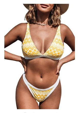 Photo 1 of CUPSHE Women's Bikini Swimsuit Geometric V Neck Two Piece Bathing Suit XS