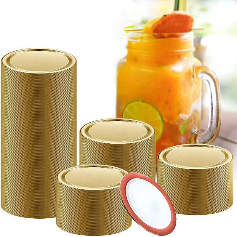 Photo 1 of 120 PCS Regular Mouth Canning Lids for Ball Mason Jars, 70MM Mason Jar Canning Lids Canning Flats Leak Proof, Reusable and Secure Canning Jar Caps with Silicone Seals, Gold
