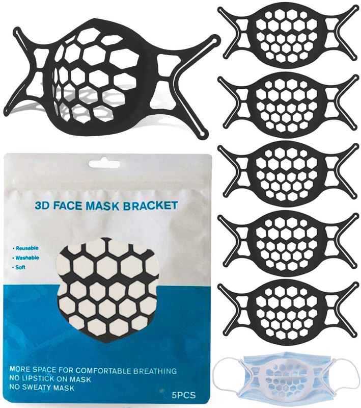 Photo 1 of 2 pack - Silicone Face Mask Bracket for Easier Breathing - 3D Support Frame Insert Keeps Fabric off Mouth | Lipstick & Makeup Protector | Cool Breathable Inner Holder Cup | Comfortable, Reusable & Washable, 5x
