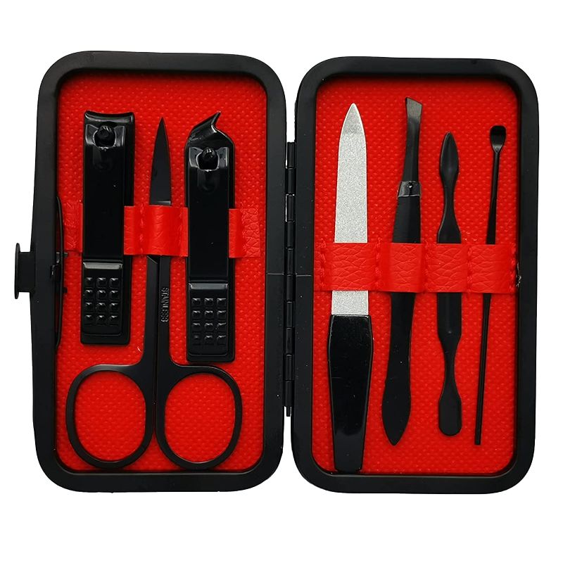 Photo 1 of 2 pack - LCPCX Nail clipper set, pedicure set, beauty clipper 7 in 1 professional beauty nail pedicure tools, black, is a good gift
