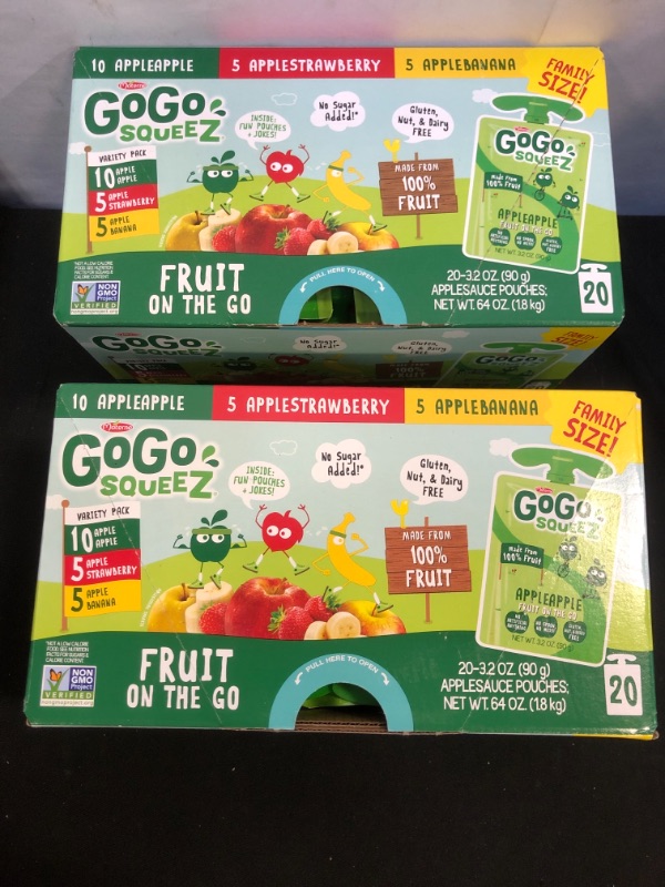 Photo 2 of 2 pack - GoGo squeeZ Fruit on the Go Variety Pack, Apple Apple, Apple Banana, & Apple Strawberry, 3.2 oz. (20 Pouches) - Tasty Kids Applesauce Snacks - Gluten Free Snacks for Kids - Nut & Dairy Free - Vegan Snacks
best by 12 - 1 - 21 