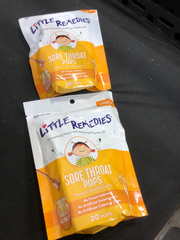 Photo 2 of 2 pack -  Little Remedies Sore Throat Pops Made with Real Honey Bag of 20 Pops Ages 3+, 20 Count
exp  - 4 - 2021 