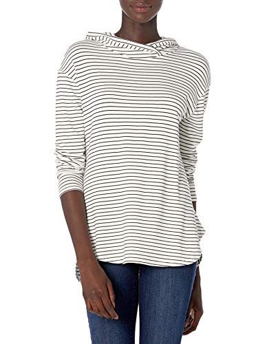 Photo 1 of  Daily Ritual Women's Supersoft Terry Long-Sleeve Hoodie Pullover, White-Black Skinny Stripe, SIZE Large
