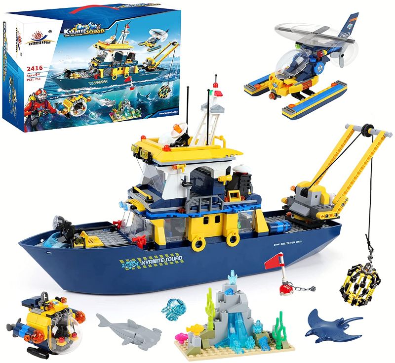 Photo 3 of Exercise N Play City Ocean Exploration Ship Building Kit, Deep Sea Explorer Boat Building Sets with Submarine and Helicopter, Creative Building Toys Gift for Kids Boys Girls Age 6-12 Years 753 Pieces
