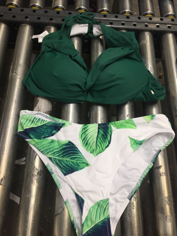 Photo 1 of 2 PEICE GREEN AND WHITE FLORAL SWIM SUIT
