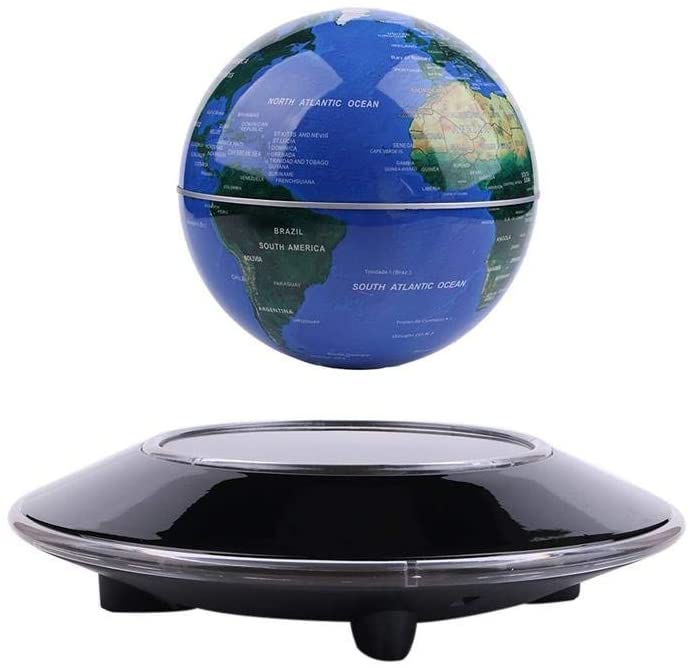 Photo 1 of Magnetic Levitating Globe Rotating World Map LED Light UFO Under Plate Spinning Globe Home Office Desk Decoration Education Geoqraphy Geoloqy Science Development Globe Multi-Color 6 inch Display(Dark Blue)