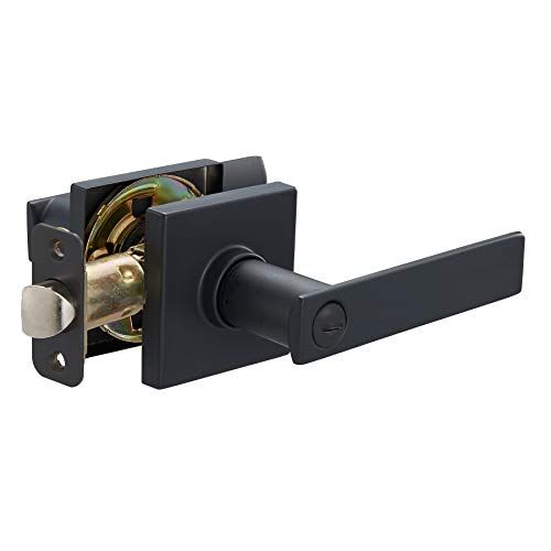 Photo 1 of Amazon Basics Contemporary Stamford Door Lever with Lock, Privacy, Matte Black
