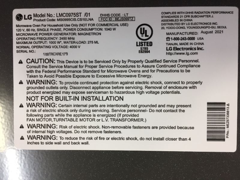 Photo 5 of LG 0.9 cu. ft. NeoChef8482 Countertop Microwave w/ Smart Inverter EasyClean8482 8211 Stainless Steel
** DENT OF TOP RIGHT SIDE **