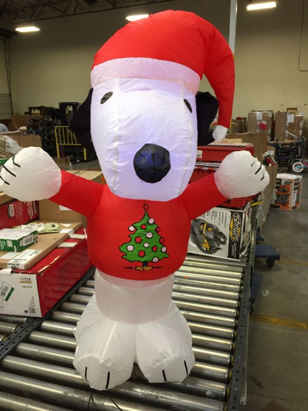 Photo 1 of 3.5 ft Pre-Lit LED Peanuts Airblown Snoopy in Christmas Tree Sweater Christmas Inflatable