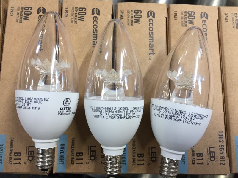 Photo 1 of 3-Pack Ecosmart 60 Watt Equivelent LED Dimmable Candelabra Daylight Uses 6 Watts Daylight 5000 K 500 Lumens