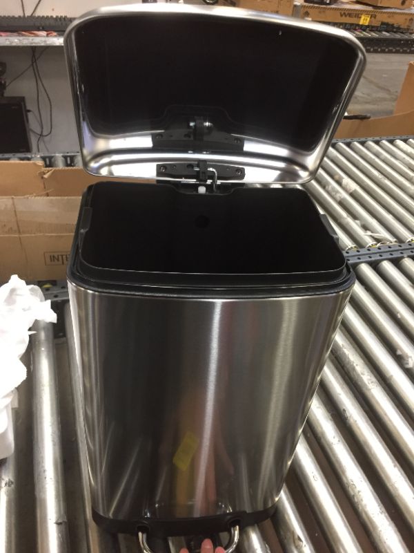 Photo 2 of Amazon Basics 20 Liter / 5.3 Gallon Soft-Close, Smudge Resistant Trash Can with Foot Pedal - Brushed Stainless Steel
