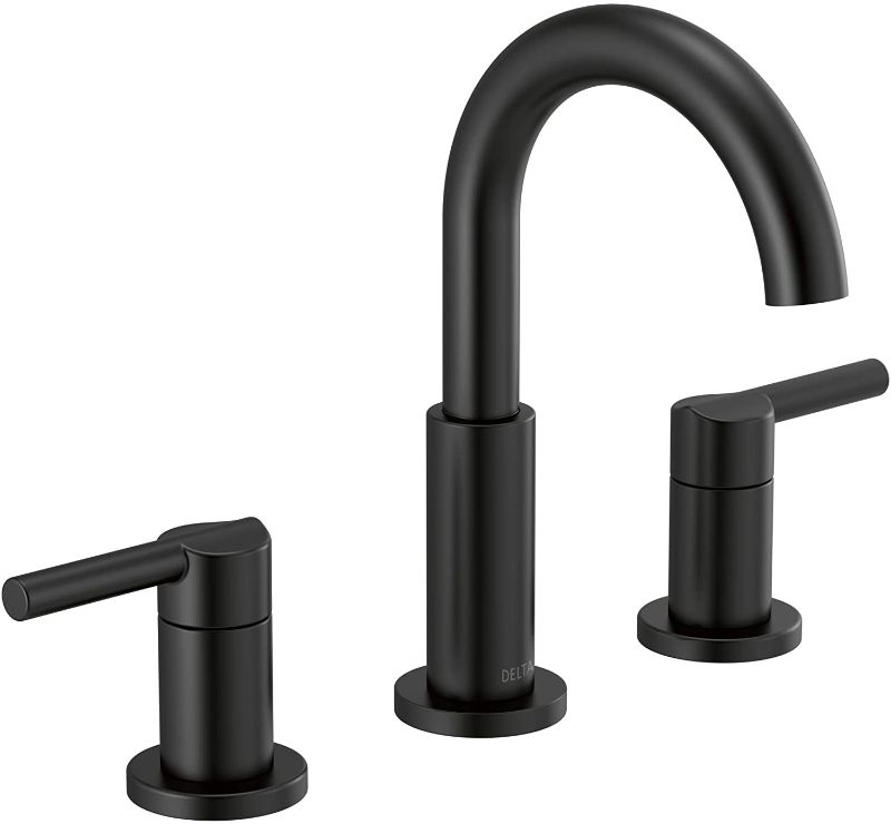 Photo 1 of Delta Faucet Nicoli Widespread Bathroom Faucet 3 Hole, Matte Black Bathroom Faucet, Bathroom Sink Faucet, Drain Assembly, Matte Black 35749LF-BL
