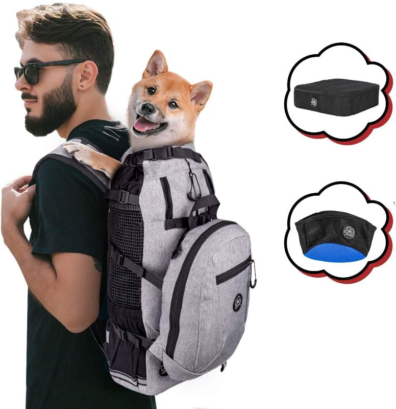 Photo 1 of 2PACK - PROPLUMS Dog Carrier Backpack for Small and Medium Dogs Pet Sport Sack Air for Walking Hiking and Traveling with Detachable Storage Bag Free Booster Block and Dog Bowls(M, BLUE) ***PACKPACK IS BLUE NOT GREY***