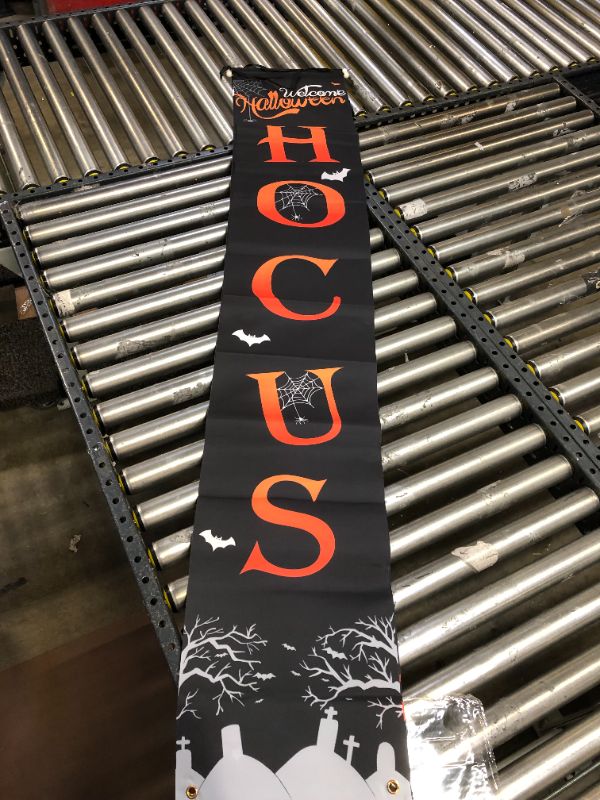 Photo 2 of 4PACK - CDLong Halloween Decorations Outdoor - Halloween Porch Sign Banners - Hocus & Pocus Halloween Signs - Halloween Party Hanging Flags Outdoor Home Door Décor
