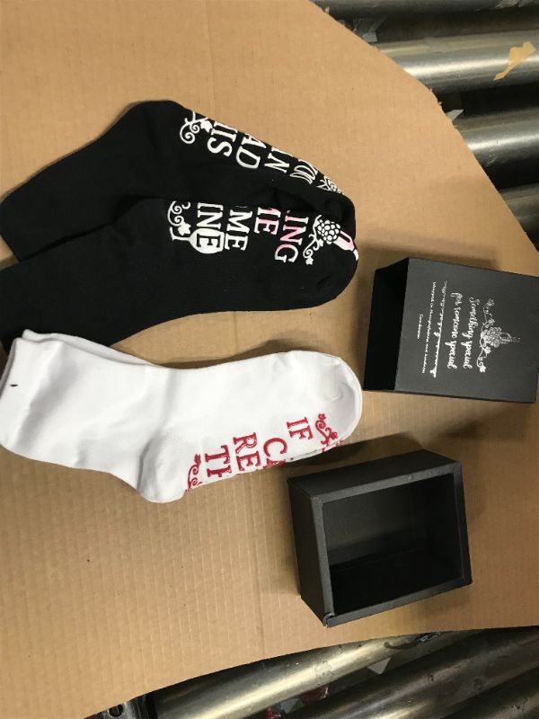 Photo 2 of 2 PACK, Wine Gifts for Women, Mom Dad Grandma Christmas Gifts, "If You Can Read This Bring Me Some Wine" Socks (4 Pairs) SEALED PRIOR TO OPENING, COLOR DYE HAS BLED ONTO OTHER PAIR OF SOCKS 
