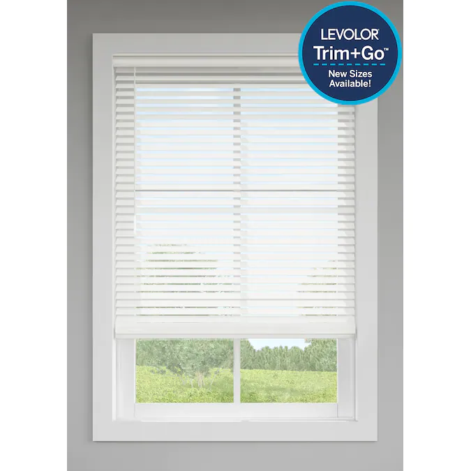 Photo 1 of Trim+Go 2-in Slat Width 59-in x 48-in Cordless White Faux Wood Room Darkening Full-view Standard Horizontal Blinds