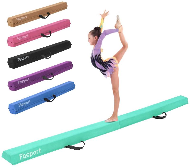Photo 1 of FBSPORT 8ft Balance Beam: Folding Floor Gymnastics Equipment for Kids Adults,Non Slip Rubber Base, Gymnastics Beam for Training, Practice, Physical Therapy and Professional Home Training GREEN
