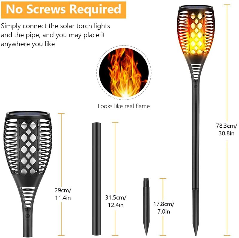 Photo 1 of Eicaus Solar Torch Light Outdoor, 96 Led Tiki Torches with Flickering Flame and Three Lighting Modes, Waterproof Landscape Garden Pathway Decoration Lighting with Auto On/Off Dusk to Dawn