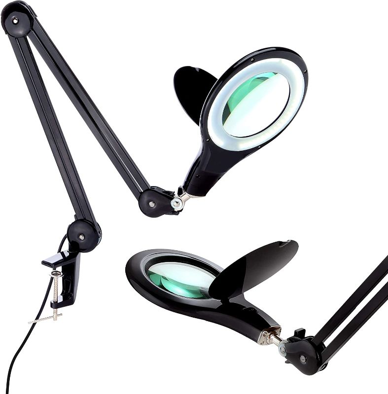 Photo 1 of Brightech LightView PRO - Comfortable LED Magnifying Glass Desk Lamp for Close Work - Bright 2.25x Magnifier Lighted Lens - Puzzle, Craft & Reading Light for Table Top Tasks - Black
