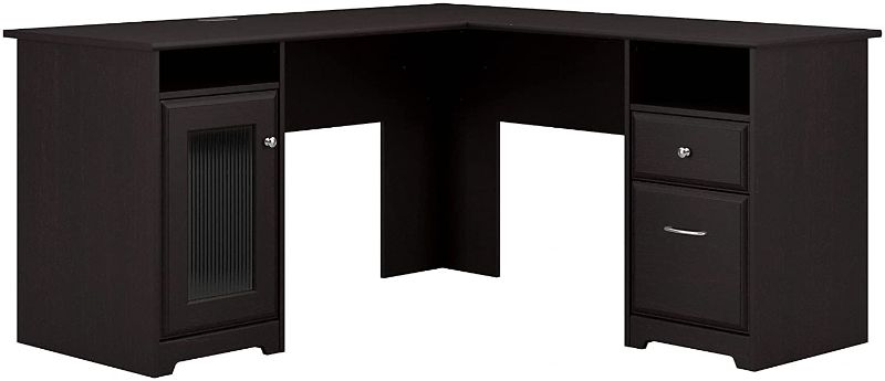 Photo 1 of Bush Furniture Cabot L Shaped Computer Desk in Espresso Oak--60w-- box 1 of 2 --box 2 of 2 missing 
