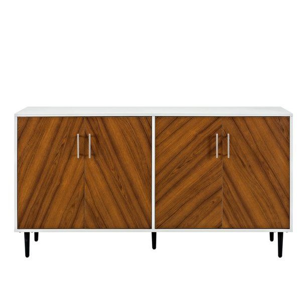 Photo 1 of 58" Modern Bookmatch Buffet TV Stand - White and Teak
