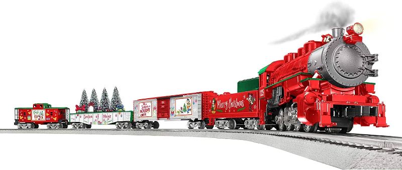 Photo 1 of Lionel Disney Christmas LionChief 0-8-0 Set with Bluetooth Capability, Electric O Gauge Model Train Set with Remote
