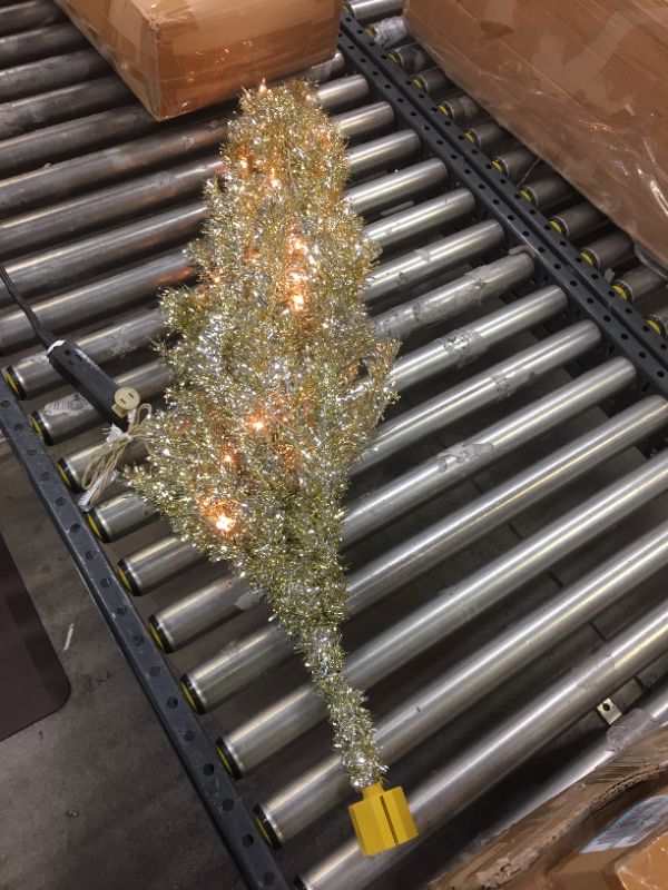 Photo 2 of  National Tree Company 4' Champagne Tinsel Tree With Plastic Stand & 70 Clear Lig