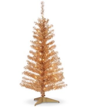 Photo 1 of  National Tree Company 4' Champagne Tinsel Tree With Plastic Stand & 70 Clear Lig