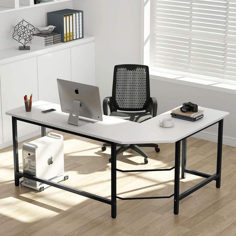 Photo 1 of Tribesigns Modern L-Shaped Desk Corner Computer Desk PC Laptop Study Table Workstation Home Office Wood & Metal (White/Black)
