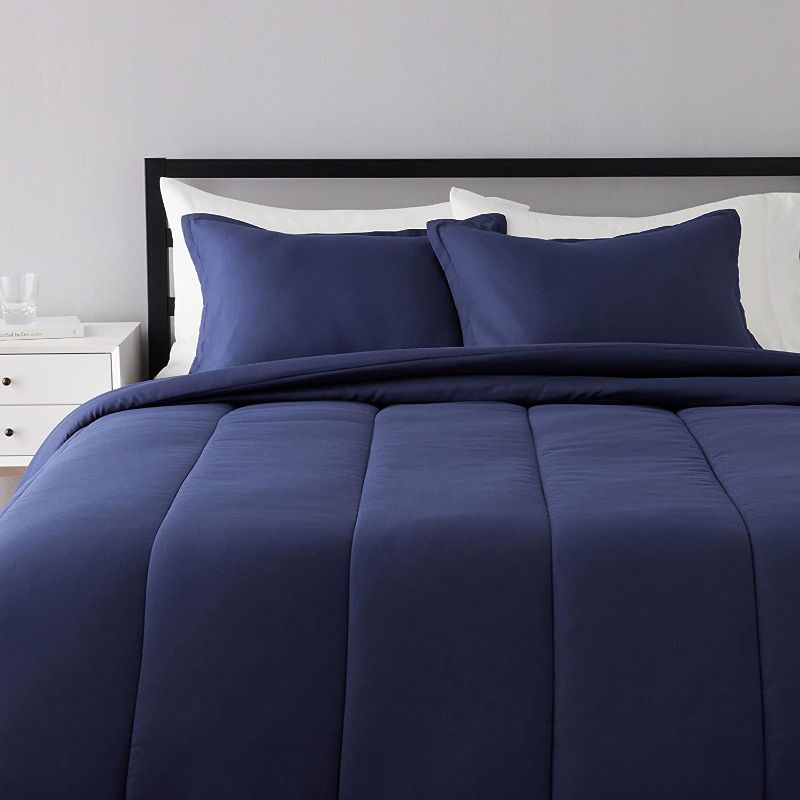 Photo 1 of Amazon Basics Comforter  Full / Queen, Navy Blue, Microfiber, Ultra-Soft
