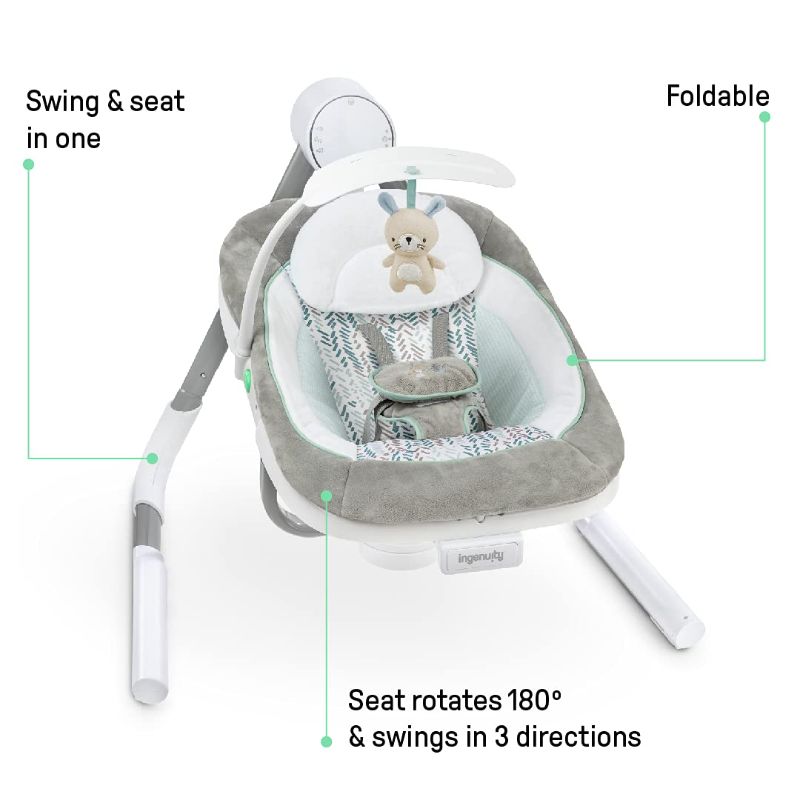 Photo 1 of Ingenuity Anyway Sway USB Dual-Direction Portable Baby Swing in Spruce, Ages 0-9 Months, Blue
