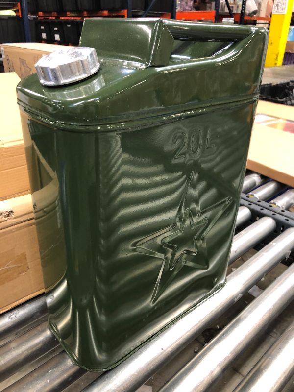 Photo 2 of AMZOSS 20L 5 Gallon Metal Gas Can Green with Fuel Can and Spout System, US Standard Cold-Rolled Plate Petrol Diesel Can - Gasoline Bucket (13.78" x 6.5" x 17.91")
