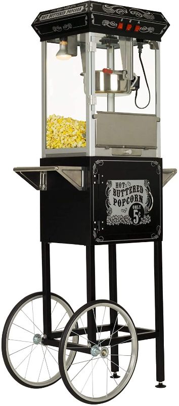 Photo 1 of Funtime Sideshow Popper 8-Ounce Hot Oil Popcorn Machine with Cart, Black/Silver
