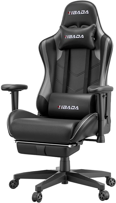 Photo 1 of Hbada Gaming Ergonomic Racing High Back Computer Height Headrest and Lumbar Support E-Sports Swivel Chair with Adjustable Footrest,Grey and Black, 21.65" D x 27.55" W x 50.39" H
