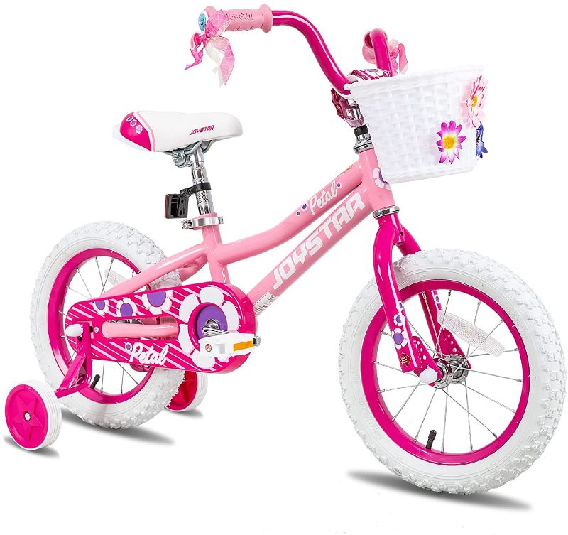 Photo 1 of JOYSTAR 12 14 16 Inch Kids Bike with Training Wheels for 2-7 Years Old Girls 32" - 53" Tall, Toddler Bike with 85% Assembled, Blue, Pink, Purple
