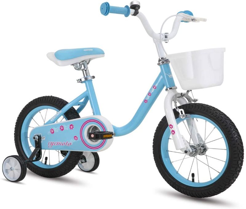 Photo 1 of CYCMOTO Flower Girls Bike for Toddlers and Kids with Basket & Bell, 14" & 16" Kids Bike with Training Wheels for Age 3-6 Years Child (Blue Purple Pink)
