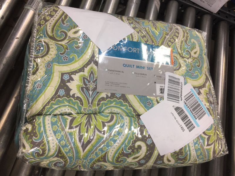 Photo 3 of Comfort Spaces CS14-0808 Paisley Design, Double Sided Quilting All Season, Lightweight, Coverlet Bedspread Bedding Set, Matching Shams, King/Cal King(104"x90"), Mona, Teal/Grey
