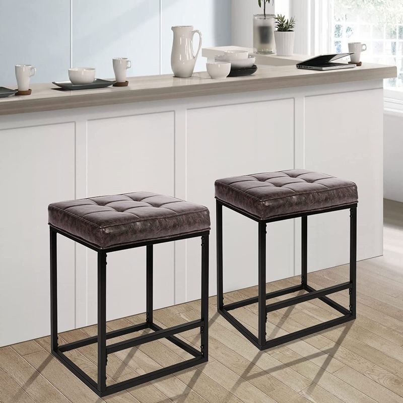 Photo 1 of KATDANS Bar Stools Set of 2-Backless Bar Stools - 24 Inch Bar Stools for Kitchen Counter - Counter Height Stools with Upholstered PU Leather - Dark Brown/Black - Metal Base, KS210223B
