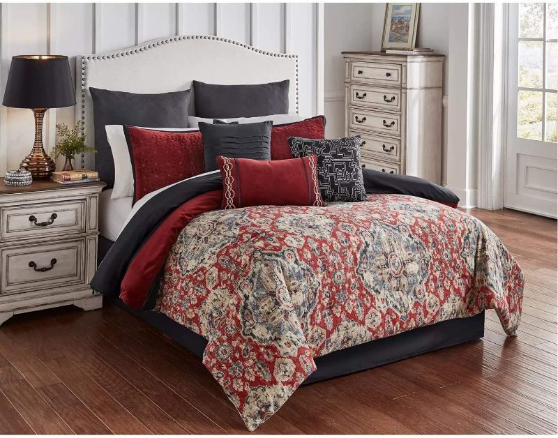 Photo 1 of Riverbrook Home 100% Polyester Comforter Set, Queen, Sadler-Red/Gray 9 Piece
