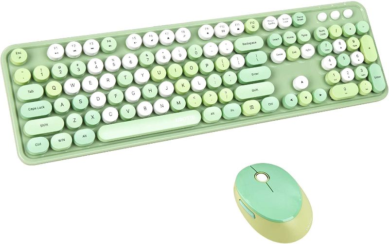 Photo 1 of UBOTIE Colorful Computer Wireless Keyboards Mouse Combos, Typewriter Flexible Keys Office Full-Sized Keyboard, 2.4GHz Dropout-Free Connection and Optical Mouse (Green-Colorful)
