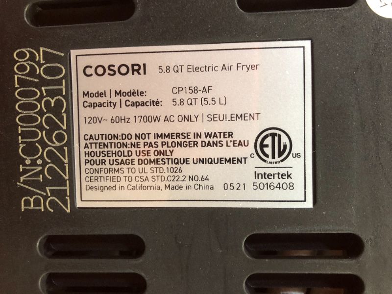 Photo 1 of 54
Cosori 5.8-Quart White Air Fryer
** LEFT SIDE IS BROKEN **