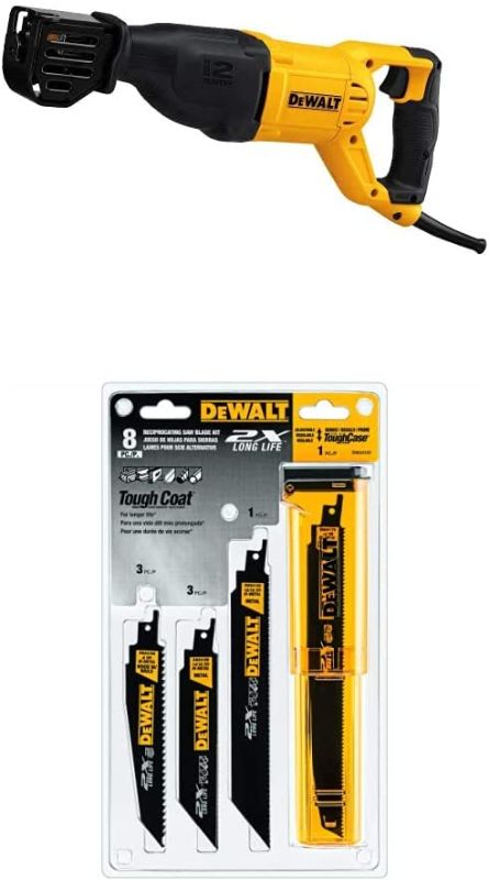 Photo 1 of DEWALT DWE305 12 Amp Corded Reciprocating Saw with DWA4101 Bi-Metal 2X Reciprocating Saw Blade Set, 8-Piece
** OPEN BOX **
(( MISSING BLADES ))